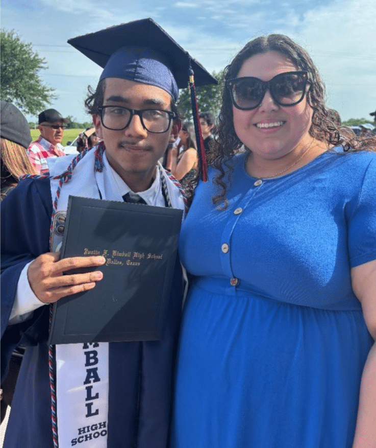 Millenia Lopez, EIF Advisor at Dallas ISD's Kimball HS with a Class of 2026 graduate